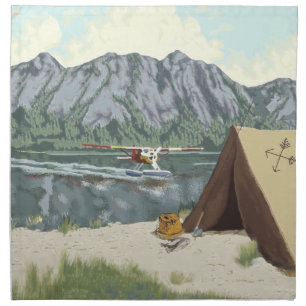 Alaska Bush Plane And Fishing Travel Cloth Napkin