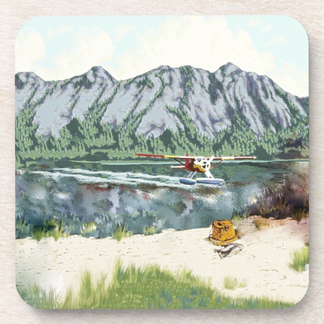 Alaska Bush Plane And Fishing Travel Coaster (Front)