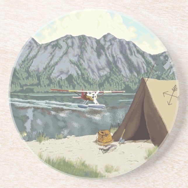 Alaska Bush Plane And Fishing Travel Drink Coaster (Front)