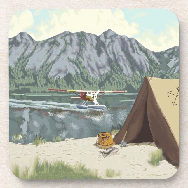 Alaska Bush Plane And Fishing Travel Drink Coaster (Front)