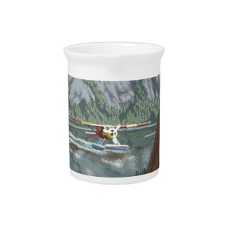 Alaska Bush Plane And Fishing Travel Drink Pitcher