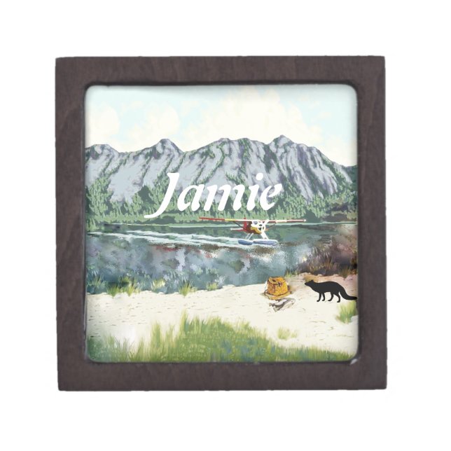 Alaska Bush Plane And Fishing Travel Keepsake Box (Front)