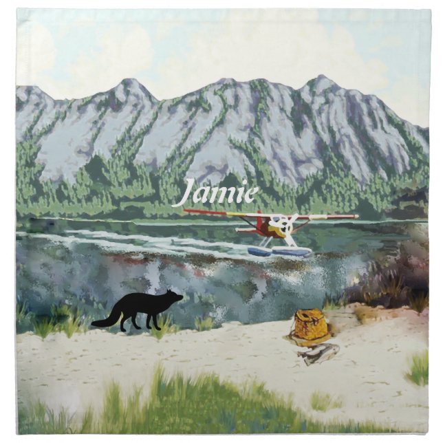 Alaska Bush Plane And Fishing Travel Napkin (Front)