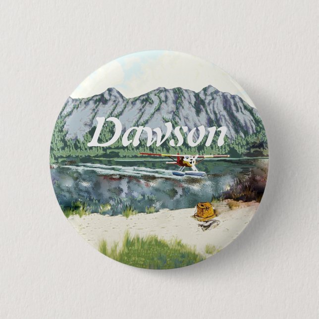 Alaska Bush Plane And Fishing Travel Pinback Button (Front)