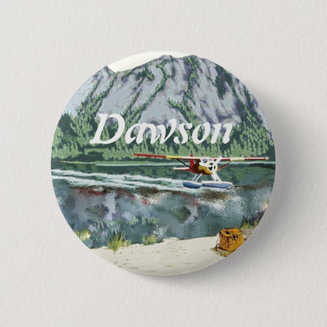Alaska Bush Plane And Fishing Travel Pinback Button (Front)