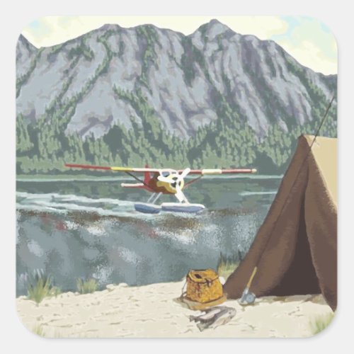 Alaska Bush Plane And Fishing Travel Square Sticker
