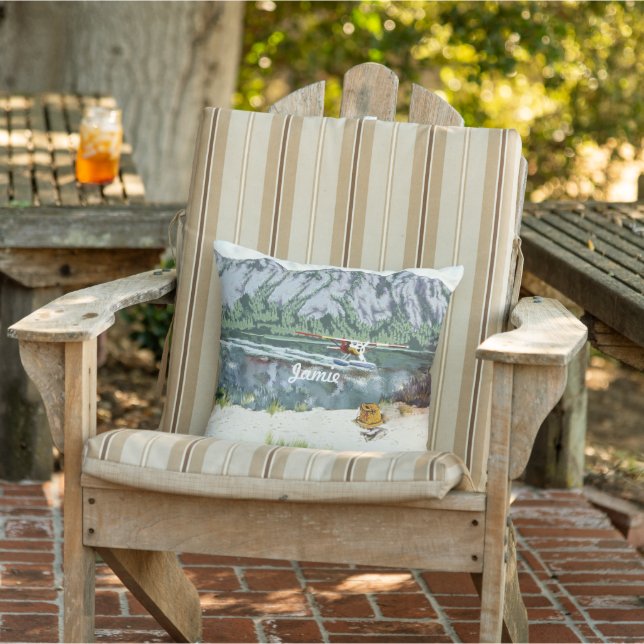 Alaska Bush Plane And Fishing Travel Throw Pillow (Chair)