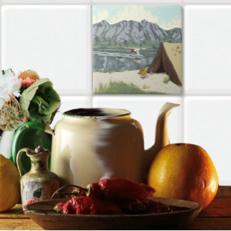 Alaska Bush Plane Fishing Deer Camp Lodge Tile