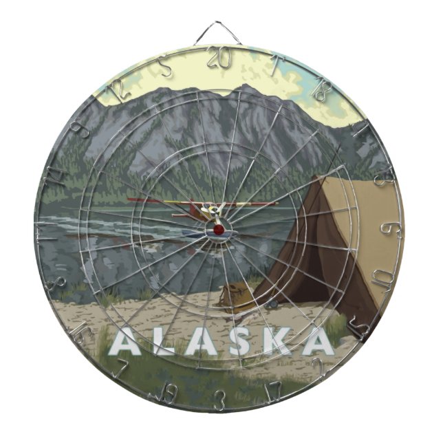 Alaska Bush Plane Souvenirs Dartboard With Darts (Front)