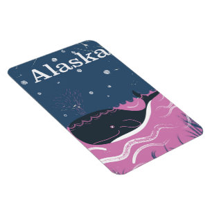 Alaska Cartoon vintage whale travel poster Magnet