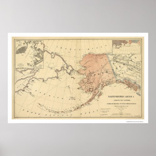 Alaska Ceded By Russia Map 1867 Poster