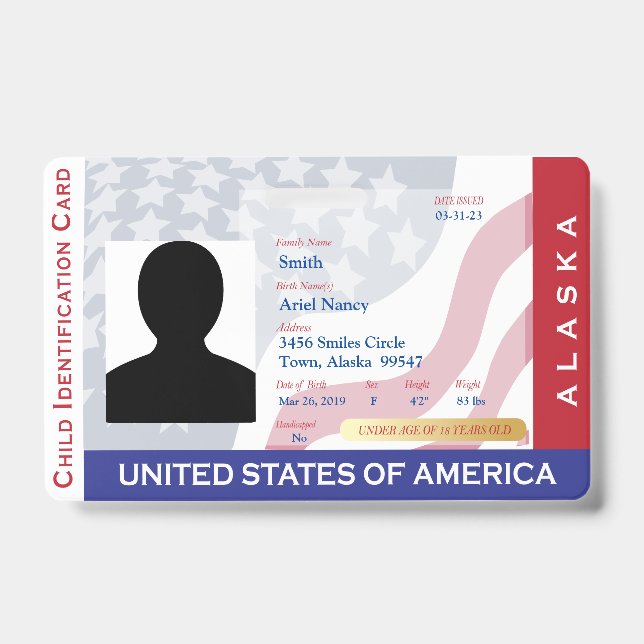 ALASKA - Child ID Card Badge (Front)