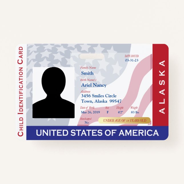 ALASKA - Child ID Card Badge (Front)
