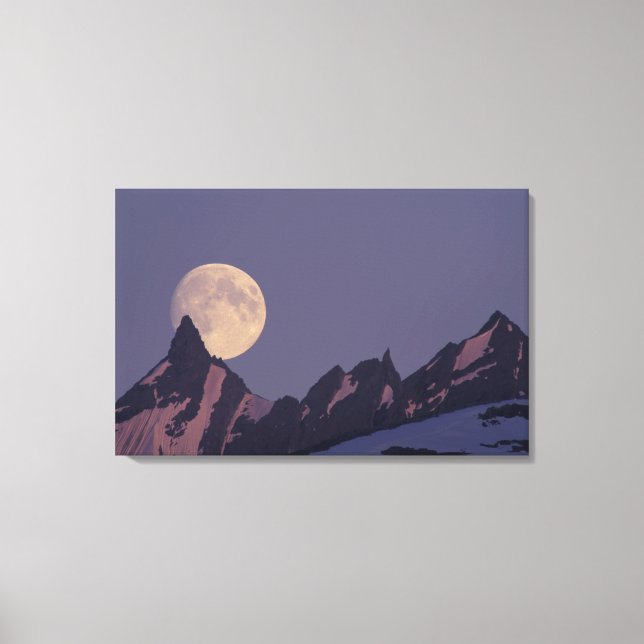 Alaska, Chugach Mountains Full moon rises Canvas Print (Front)