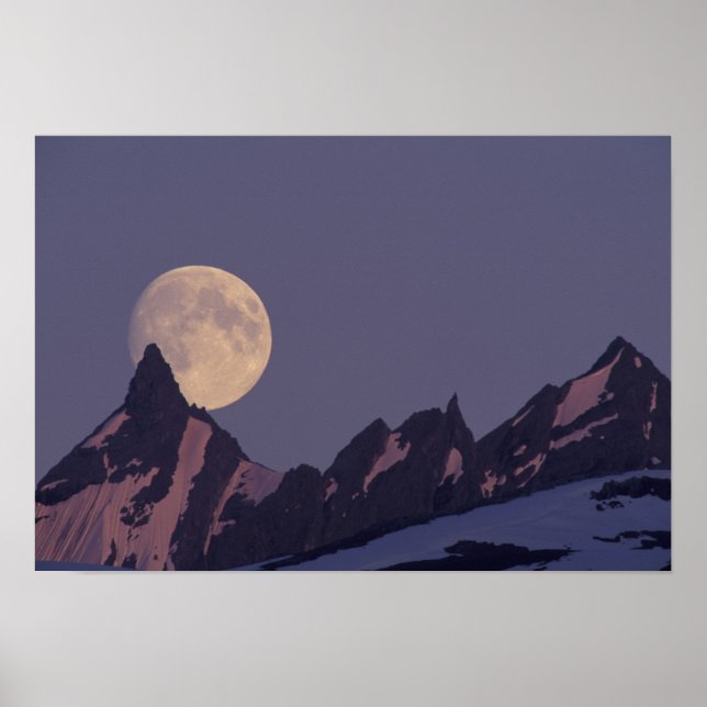 Alaska, Chugach Mountains Full moon rises Poster (Front)