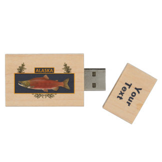 Alaska Combat Fisherman Badge Wood USB Flash Drive