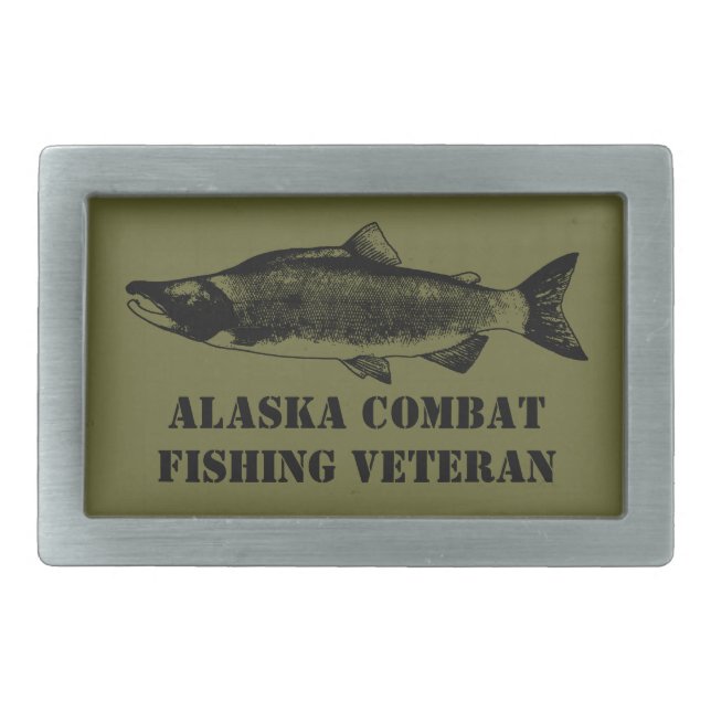 Alaska Combat Fishing Veteran Rectangular Belt Buckle (Front)