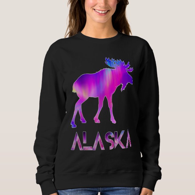 Alaska Day Moose Aurora Borealis At Night Sweatshirt (Front)