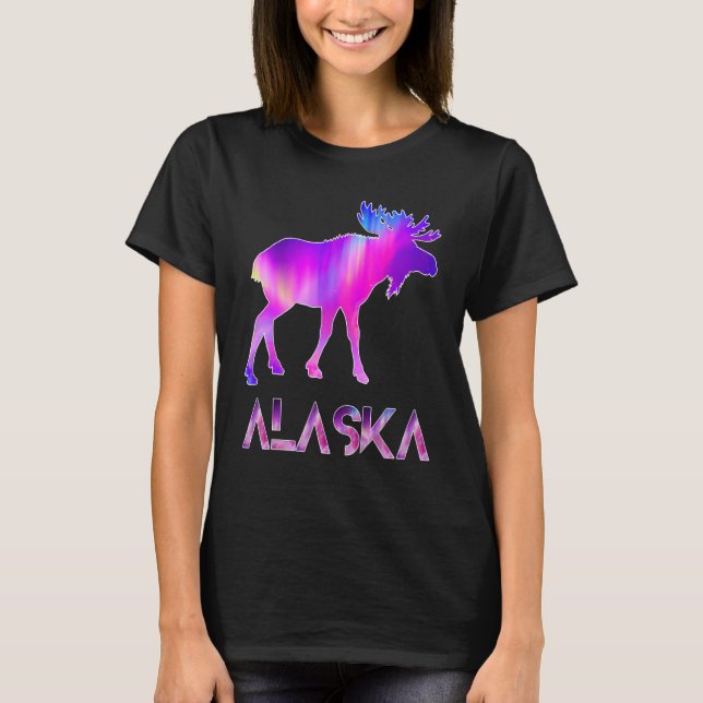 Alaska Day Moose Aurora Borealis At Night T-Shirt (Front)