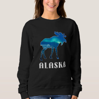Alaska Day Moose Aurora Borealis Northern Lights Sweatshirt