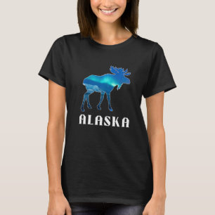 Alaska Day Moose Aurora Borealis Northern Lights T-Shirt