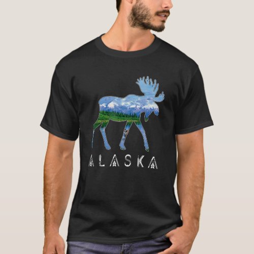 Alaska Day Moose Snowy Mountain Day Souvenir Alask T_Shirt