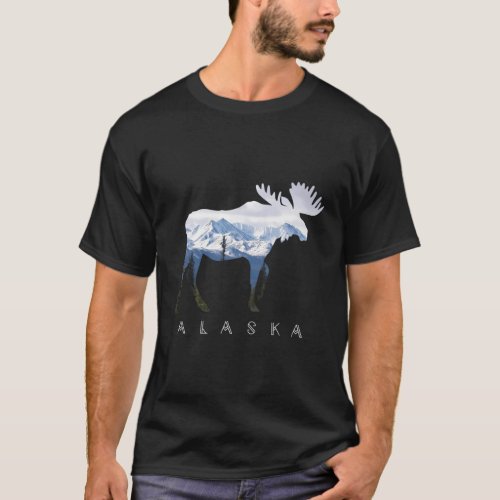 Alaska Day Moose Snowy Mountain T_Shirt