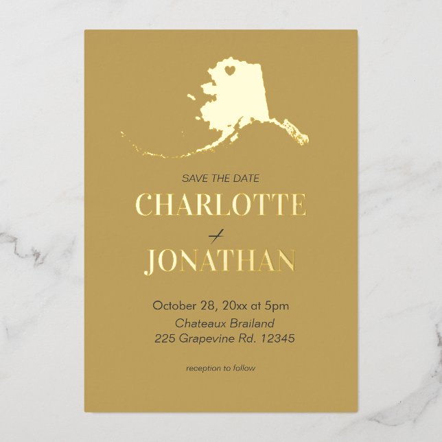 Alaska Destination Wedding Gold Foil Invitation (Front)