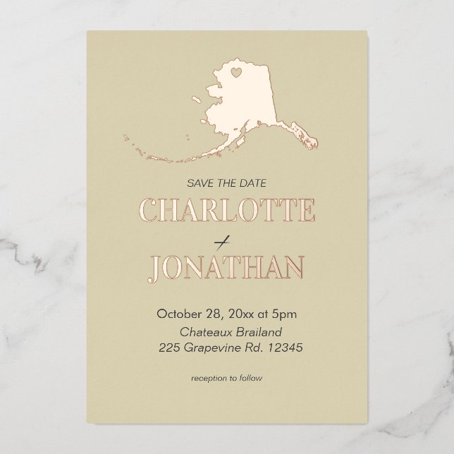 Alaska Destination Wedding Rose Gold   Foil Invitation (Front)