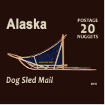 Alaska Dog Sled Mail Postage Stamp Cutout<br><div class="desc">Features the 20 Nugget postage stamp issued by an imaginary independent Alaska commemorating the resumption of dog sled. A modern dog sled with a blue sled bag sporting Alaska's flag and text reading "ALASKA POSTAL SERVICE" is depicted Additional text reads, "Alaska, " "POSTAGE 20 NUGGETS, " and "Dog Sled Mail."...</div>