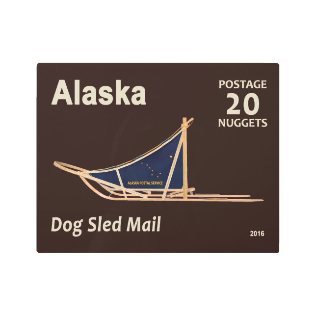 Alaska Dog Sled Mail Postage Stamp Metal Print (Front)