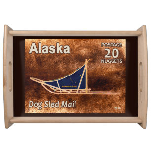Alaska Dog Sled Mail Postage Stamp Serving Tray