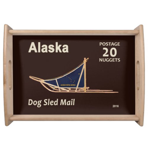 Alaska Dog Sled Mail Postage Stamp Serving Tray