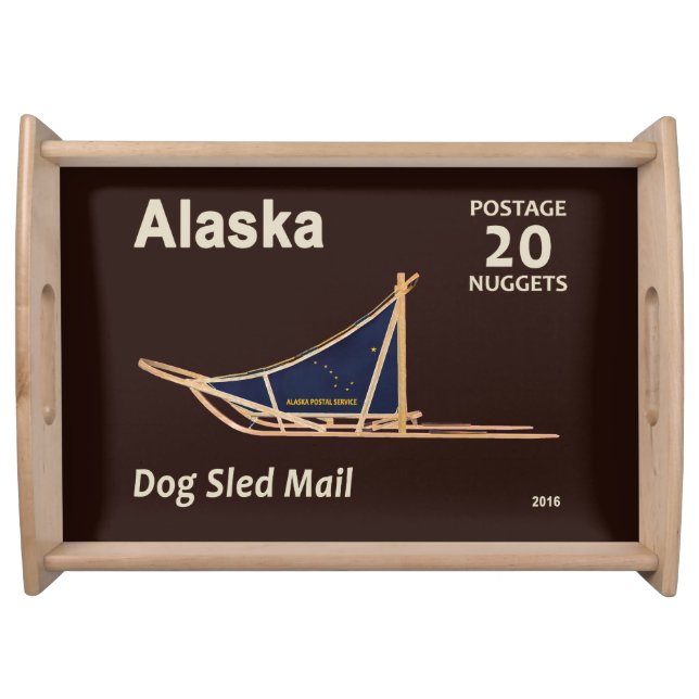 Alaska Dog Sled Mail Postage Stamp Serving Tray (Front)