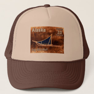 Alaska Dog Sled Mail Postage Stamp Trucker Hat