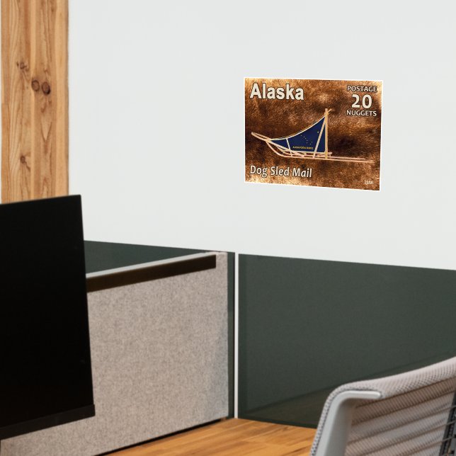 Alaska Dog Sled Mail Postage Stamp Wall Decal (Office 2)