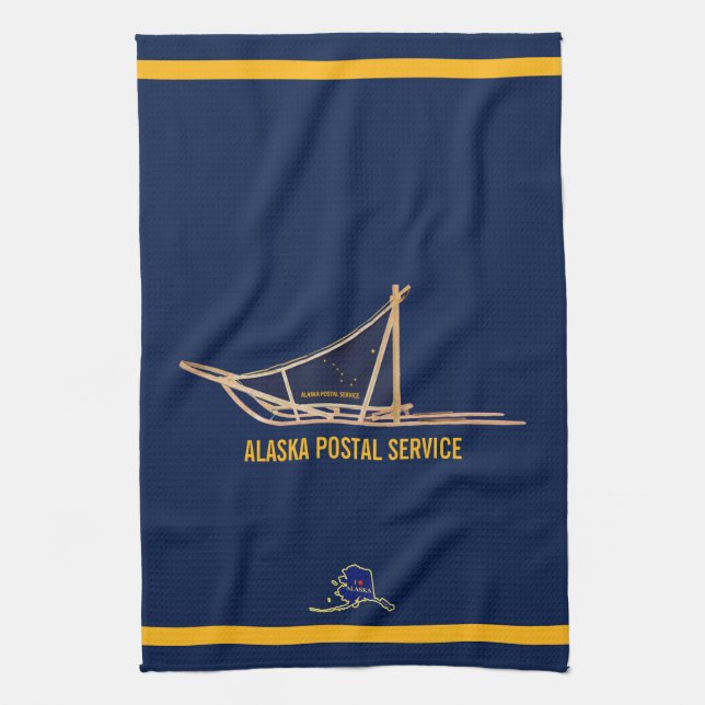 Alaska Dog Sled Postal Carrier Kitchen Towel (Vertical)