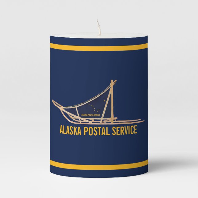 Alaska Dog Sled Postal Carrier Pillar Candle (Front)