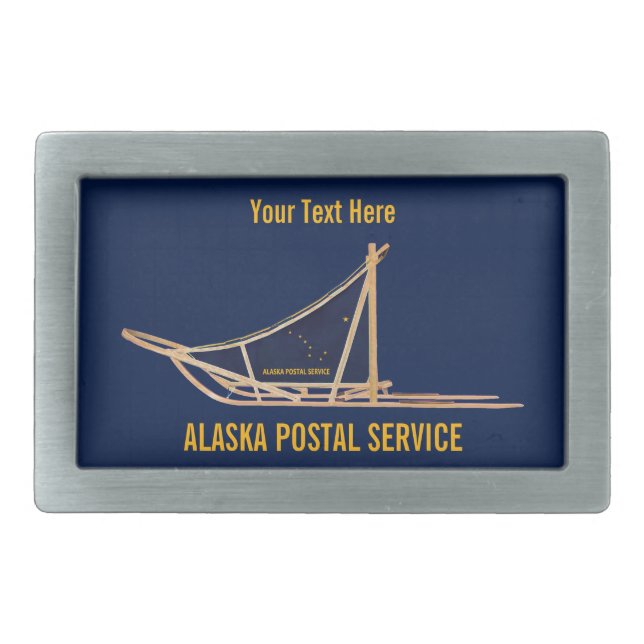 Alaska Dog Sled Postal Carrier Rectangular Belt Buckle (Front)