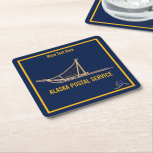 Alaska Dog Sled Postal Carrier Square Paper Coaster