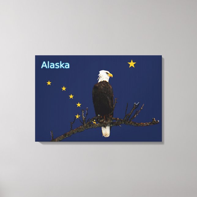 Alaska Eagle And Flag Canvas Print (Front)
