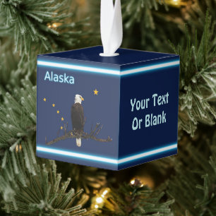 Alaska Eagle And Flag Cube Ornament