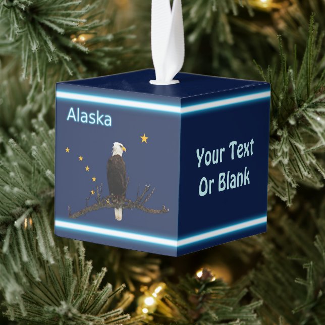 Alaska Eagle And Flag Cube Ornament (Tree)