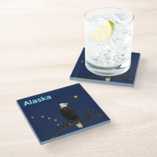 Alaska Eagle And Flag Glass Coaster