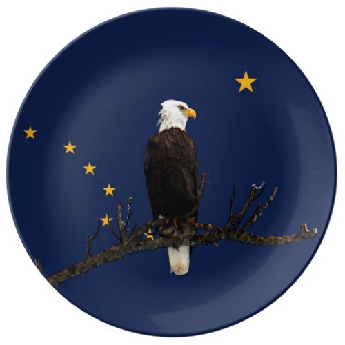 Alaska Eagle And Flag Porcelain Plate