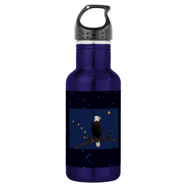 Alaska Eagle And Flag Stainless Steel Water Bottle (Front)