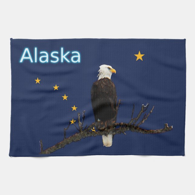 Alaska Eagle And Flag Towel (Horizontal)