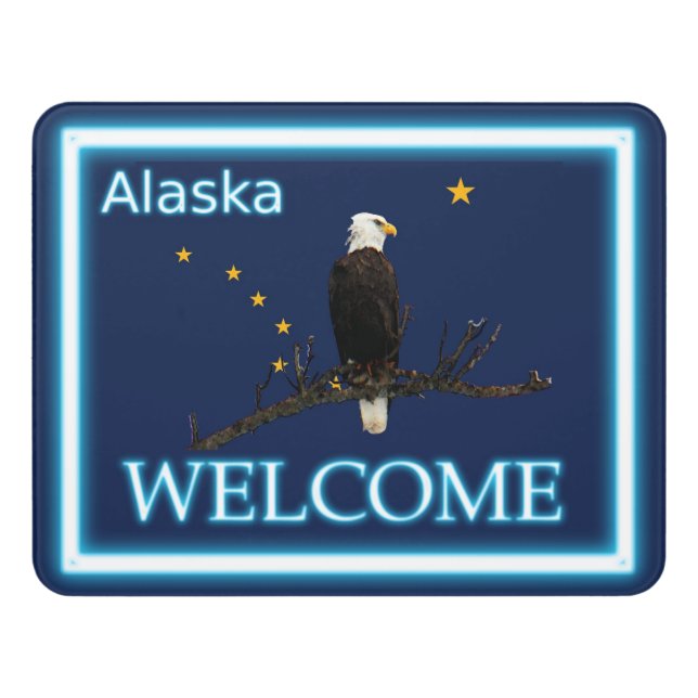 Alaska Eagle And Flag - Welcome Door Sign (Contemporary Front)