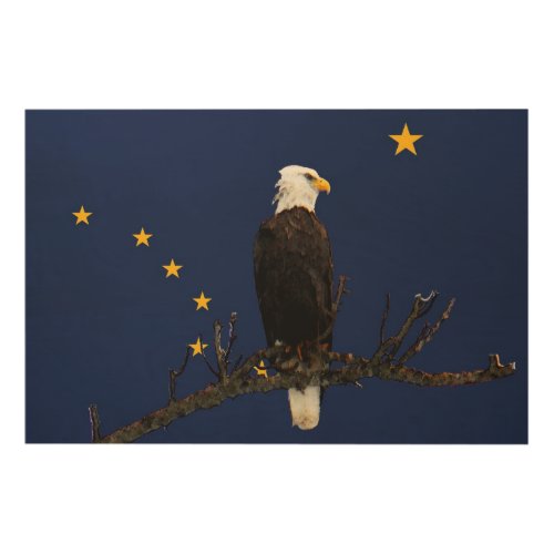 Alaska Eagle And Flag Wood Wall Art