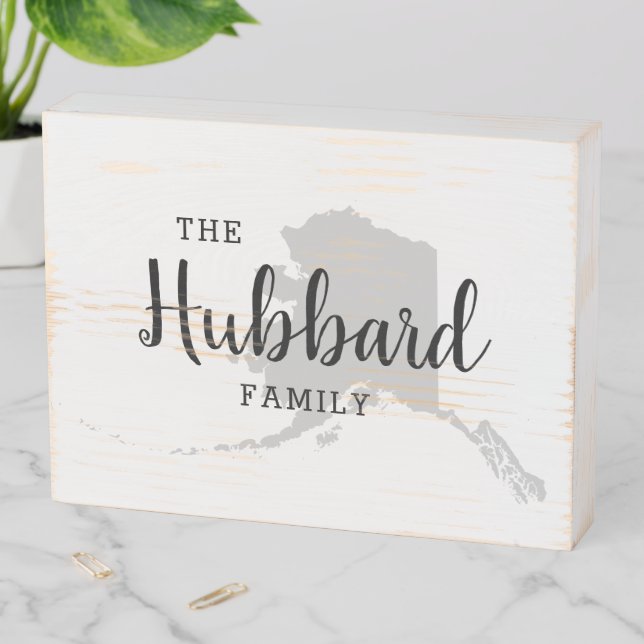 Alaska Family Monogram State Map Wooden Box Sign (In Situ Horizontal)